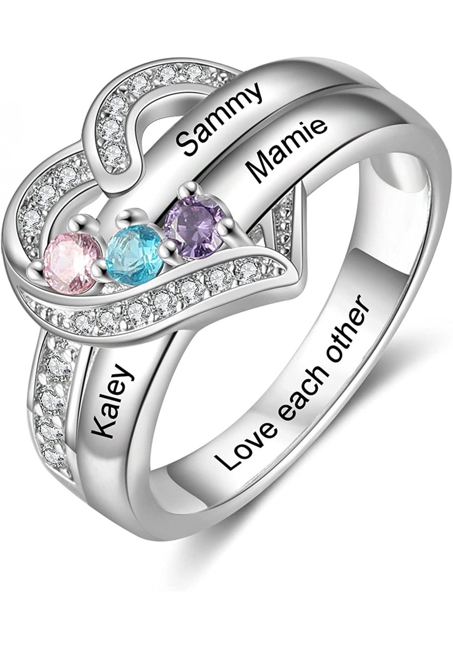 Mother Day Gift Personalized Mothers 925 Sterling Silver Ring Birthstones Ring for Women Love Heart Ring Promise Rings Engage...