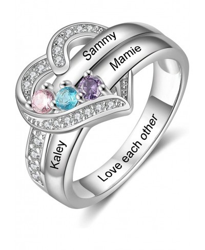 Mother Day Gift Personalized Mothers 925 Sterling Silver Ring Birthstones Ring for Women Love Heart Ring Promise Rings Engage...