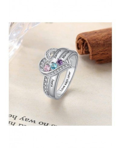 Mother Day Gift Personalized Mothers 925 Sterling Silver Ring Birthstones Ring for Women Love Heart Ring Promise Rings Engage...