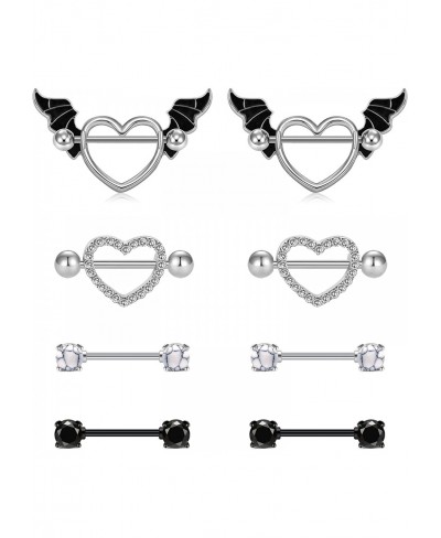 Nipple Rings 14G Stainless Steel Nipple Bars CZ Devil Heart Wings Nipple Shield Barbell Piercing Jewelry 4 Pairs $13.52 Pierc...