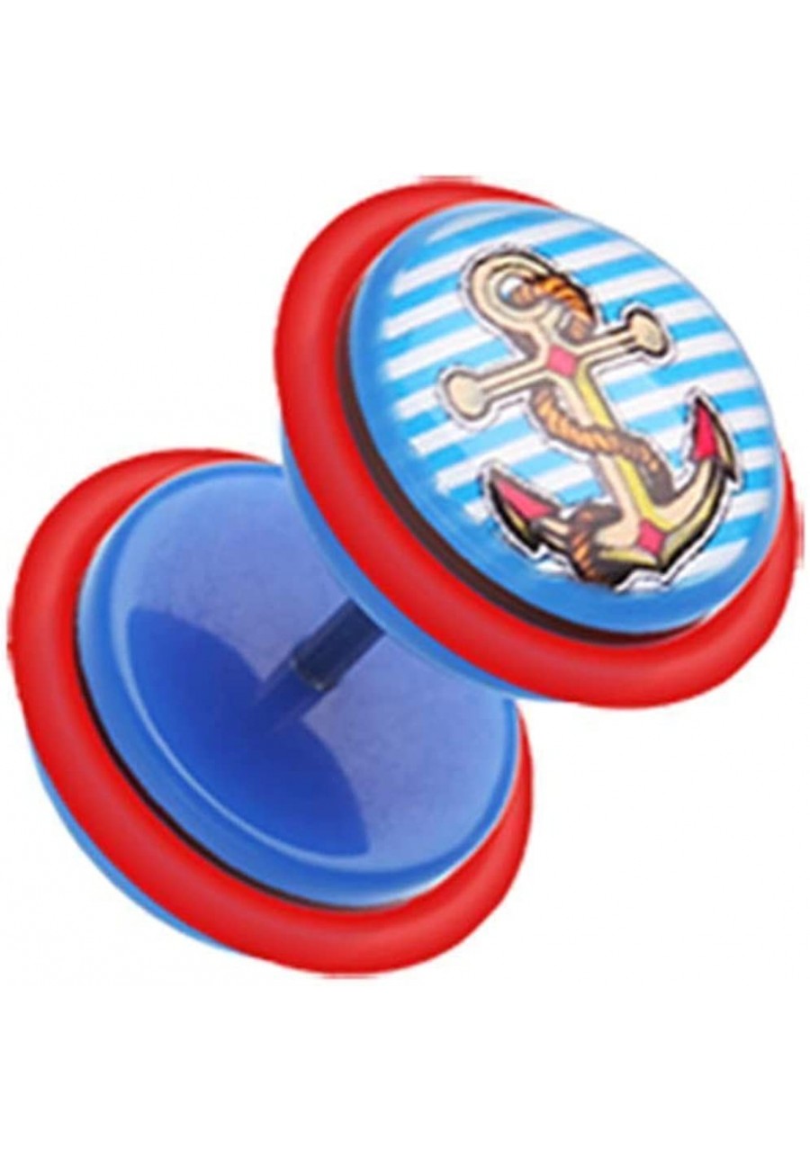 Anchor Stripes Acrylic Fake Plug with O-Rings $10.73 Faux Body Piercing Jewelry