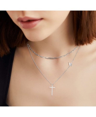 Layered Paperclip Choker Cross Pendant Butterfly Necklaces Gifts for Women Girls $16.33 Pendant Necklaces