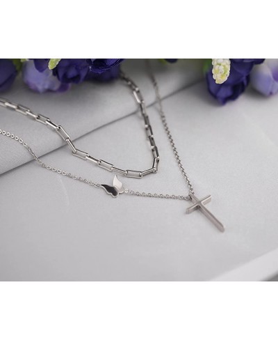 Layered Paperclip Choker Cross Pendant Butterfly Necklaces Gifts for Women Girls $16.33 Pendant Necklaces