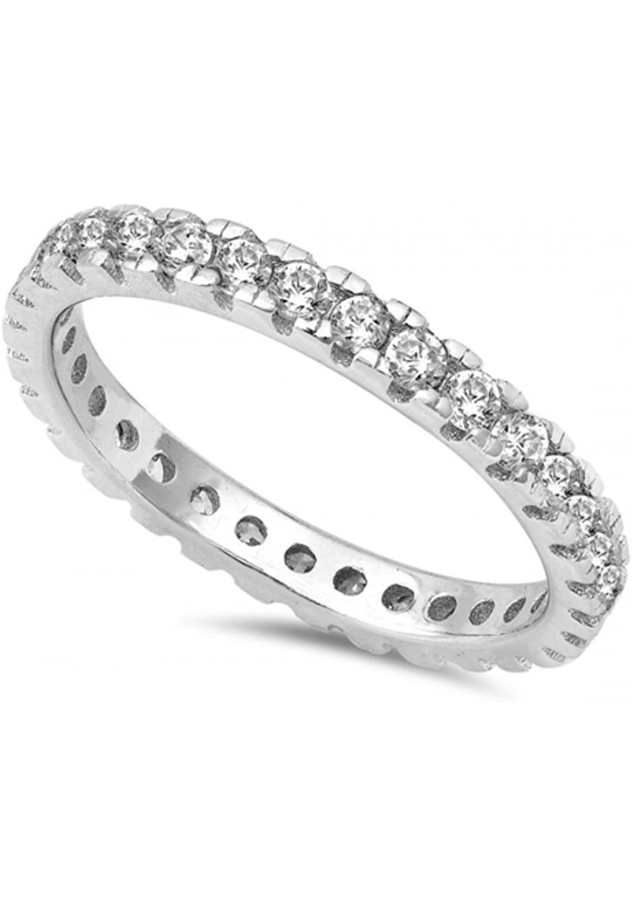 2mm Full Eternity Stackable Band Ring Round Cubic Zirconia 925 Sterling Silver 5-10 $15.46 Bands