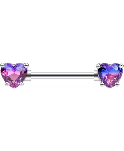 2PCS Nipple Barbell 316L Surgical SS PVD Plated Multi-color Red Blue Rainbow Pink Purple CZ Heart shaped Nipple Piercing Shin...