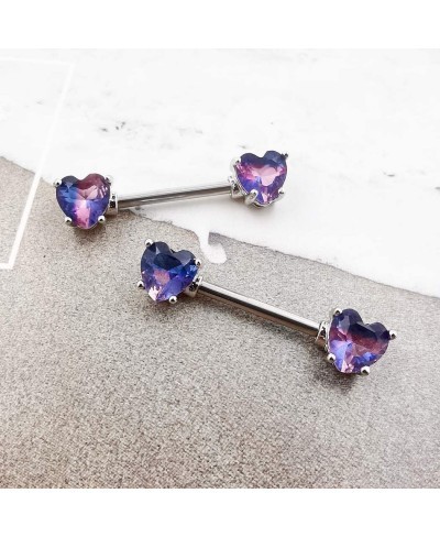 2PCS Nipple Barbell 316L Surgical SS PVD Plated Multi-color Red Blue Rainbow Pink Purple CZ Heart shaped Nipple Piercing Shin...