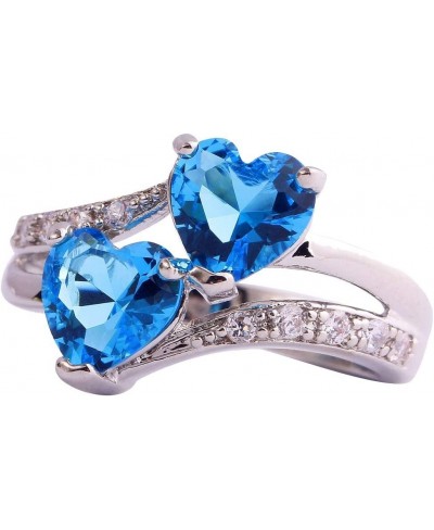 Vintage 925 Sterling Silver Plated Halo CZ Double Heart Created Blue&White Topaz Love Wedding Promise Ring $7.24 Wedding Bands