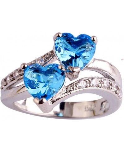 Vintage 925 Sterling Silver Plated Halo CZ Double Heart Created Blue&White Topaz Love Wedding Promise Ring $7.24 Wedding Bands