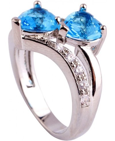 Vintage 925 Sterling Silver Plated Halo CZ Double Heart Created Blue&White Topaz Love Wedding Promise Ring $7.24 Wedding Bands