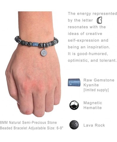 Crystal Initial Anxiety Gemstone Bracelet for Women Men Asymmetric Design Letter Charm Hematite Magnetic Balance Lava Rock Es...