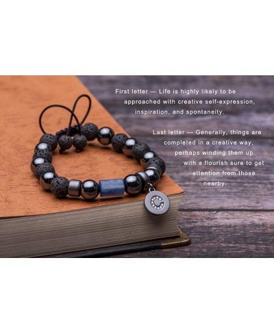 Crystal Initial Anxiety Gemstone Bracelet for Women Men Asymmetric Design Letter Charm Hematite Magnetic Balance Lava Rock Es...