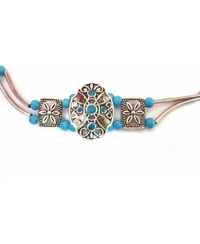 Southwest Bracelet with Oval Shaped Center with Blue Beads $59.00 Cuff