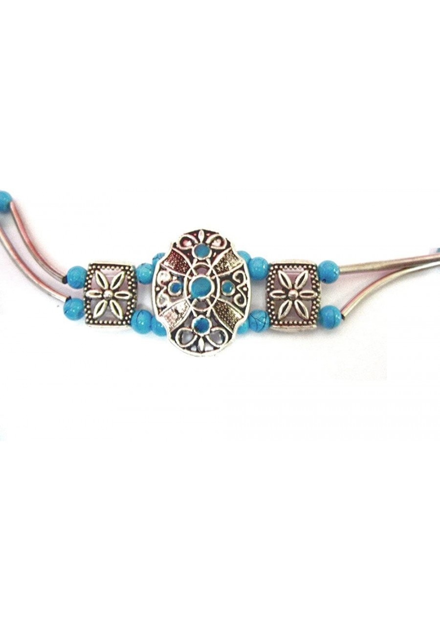 Southwest Bracelet with Oval Shaped Center with Blue Beads $59.00 Cuff