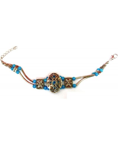 Southwest Bracelet with Oval Shaped Center with Blue Beads $59.00 Cuff