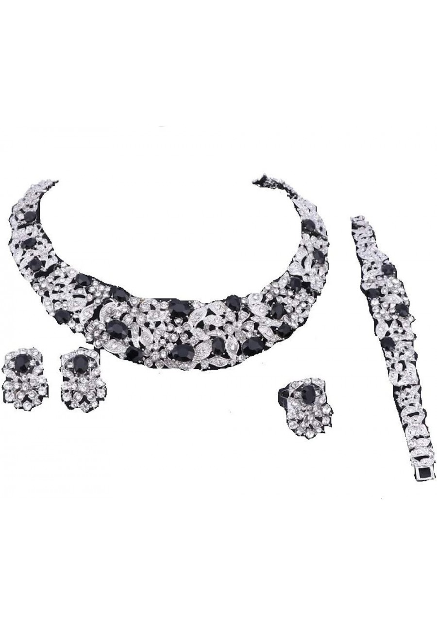 Jewelry Sets for Women Crystal Inlay Necklace Earrings Ring Bracelet Bridesmaid Costume Show Wedding $16.11 Jewelry Sets