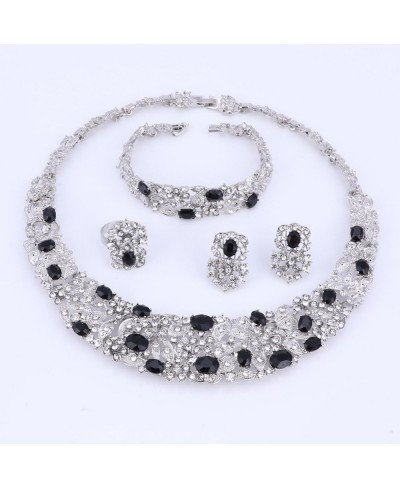 Jewelry Sets for Women Crystal Inlay Necklace Earrings Ring Bracelet Bridesmaid Costume Show Wedding $16.11 Jewelry Sets