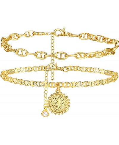 Initial Ankle Bracelets for Women Gold Plated Double Layered Dainty Letter Cuban Link Anklets for Teen Girls $10.02 Anklets