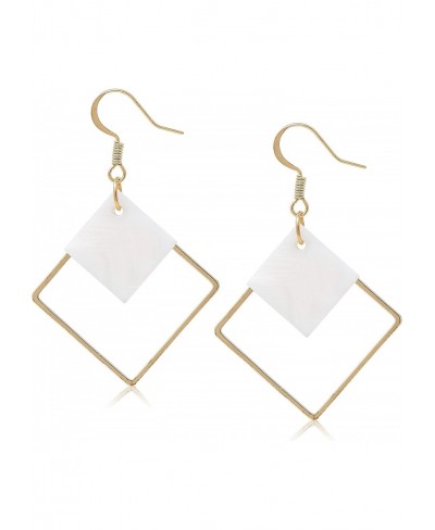 14k Gold Plated Square White Shell Drop Earrings For Women Jewelry Wedding Geometric Earrings for Women Girl Gifts Present Va...