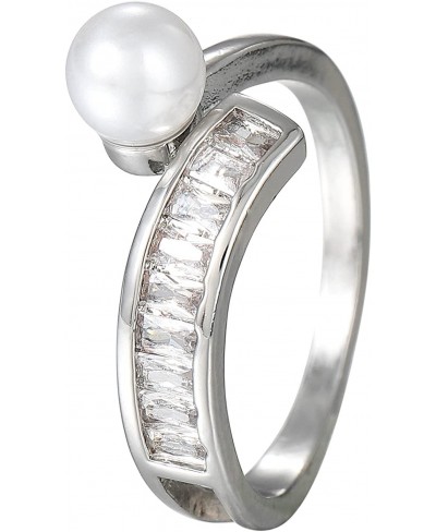 Pearl Cz Ring Stackable Silver Wedding Rings for Women Crystal Adjustable Ring for Brides and Girls $13.21 Stacking