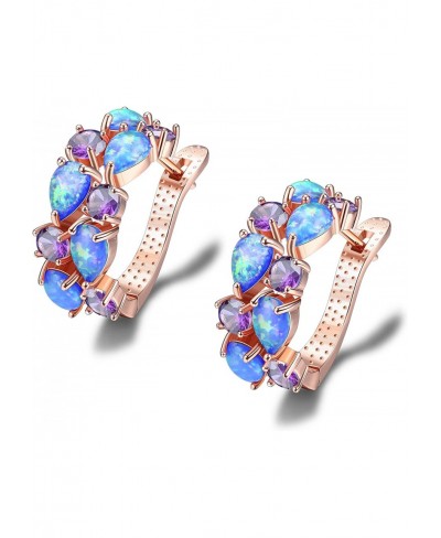 Opal Hoop Earrings Embellished with Colorful Crystals Simulated Opal 18K Gold Plated Medium-sized Hinged Stud Hoop Earrings f...