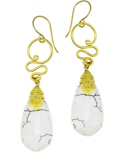 Graceful Reconstructed Dyed White Howlite Teardrop w/Swirling Brass Dangle Earrings $13.64 Drop & Dangle