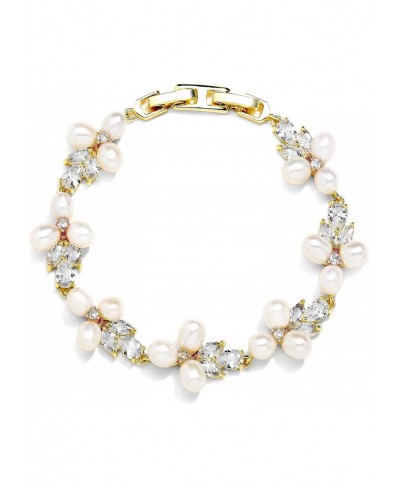CZ Freshwater Pearl 14K Gold Bridal Bracelet for Women Petite Size 6 5/8" Includes 1/2" Extender $25.71 Tennis
