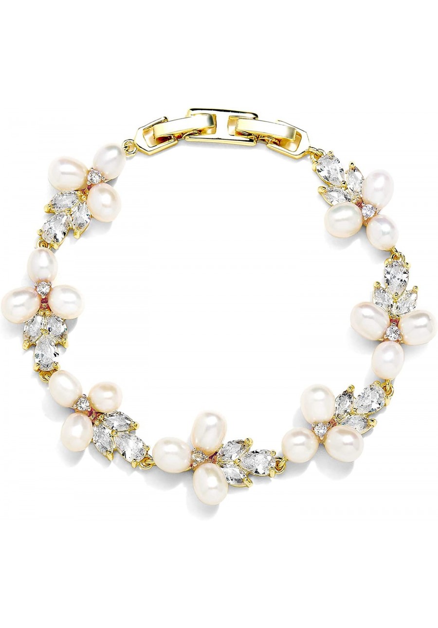 CZ Freshwater Pearl 14K Gold Bridal Bracelet for Women Petite Size 6 5/8" Includes 1/2" Extender $25.71 Tennis