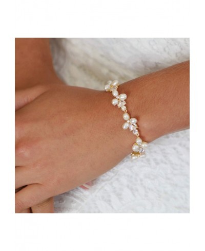 CZ Freshwater Pearl 14K Gold Bridal Bracelet for Women Petite Size 6 5/8" Includes 1/2" Extender $25.71 Tennis