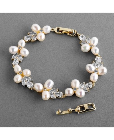 CZ Freshwater Pearl 14K Gold Bridal Bracelet for Women Petite Size 6 5/8" Includes 1/2" Extender $25.71 Tennis