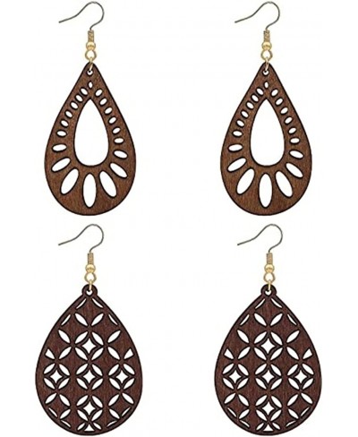 Wood Teardrop Earrings 2 Pairs Natural Wooden Dangle Earrings Gifts for Women Girls $5.73 Drop & Dangle