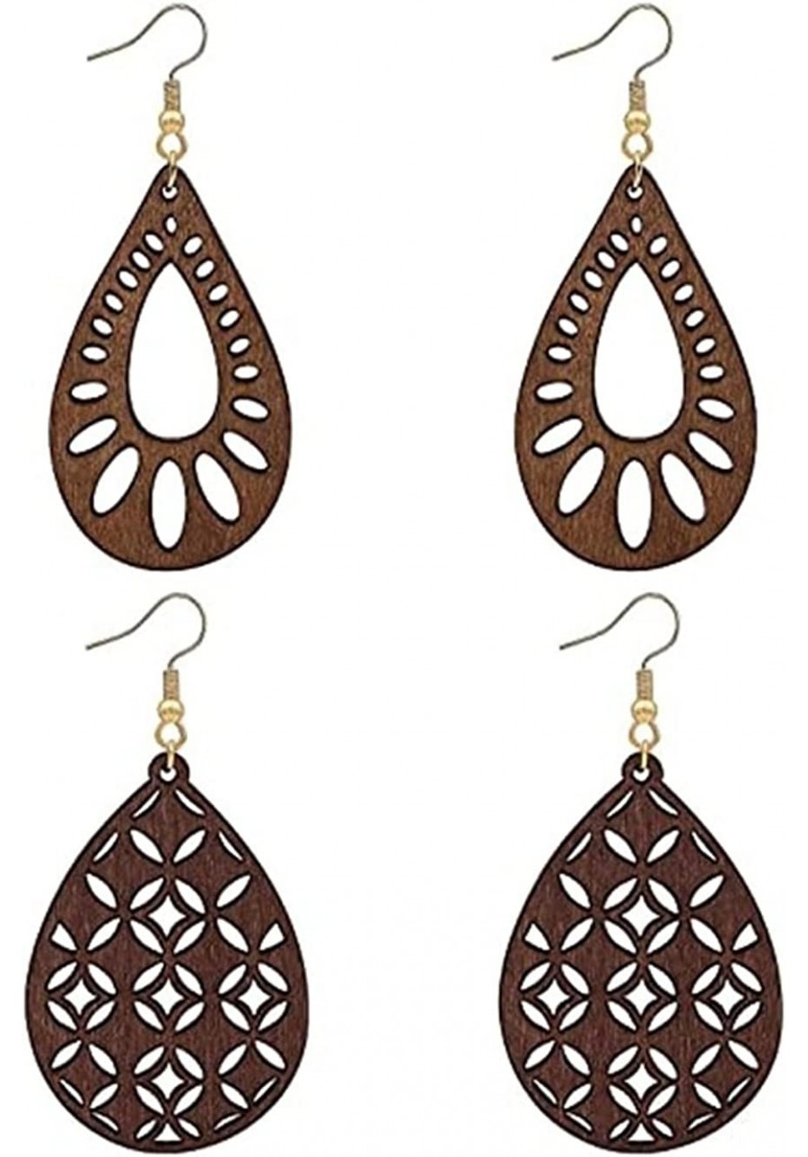 Wood Teardrop Earrings 2 Pairs Natural Wooden Dangle Earrings Gifts for Women Girls $5.73 Drop & Dangle