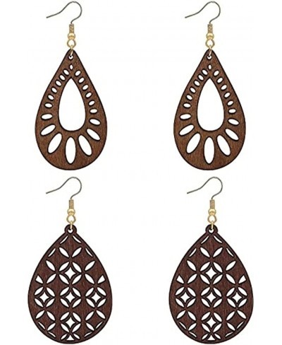 Wood Teardrop Earrings 2 Pairs Natural Wooden Dangle Earrings Gifts for Women Girls $5.73 Drop & Dangle