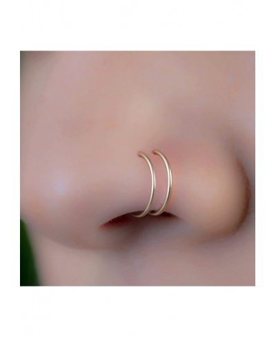 Double Nose Ring Hoop for Single Piercing 20 Gauge Nose Hoop Spiral Fake Twist Nose Piercing kit Double Hoop Nose Ring for Wo...