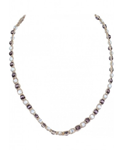 Hemp Choker Necklace with White and Purple Cat's Eye Beads $13.80 Chokers