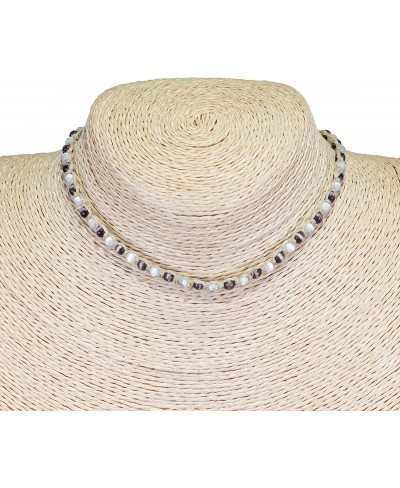 Hemp Choker Necklace with White and Purple Cat's Eye Beads $13.80 Chokers