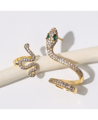 2Pcs Vintage Crystal Snake Shaped Earbone Clip Zircon Temperament Personalized Snake Cuff Earrings for Women $8.88 Clip-Ons