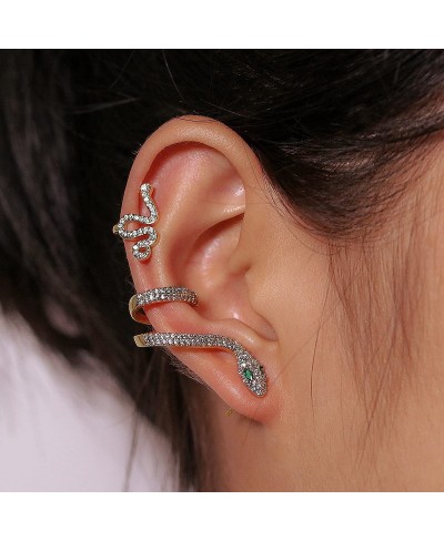 2Pcs Vintage Crystal Snake Shaped Earbone Clip Zircon Temperament Personalized Snake Cuff Earrings for Women $8.88 Clip-Ons