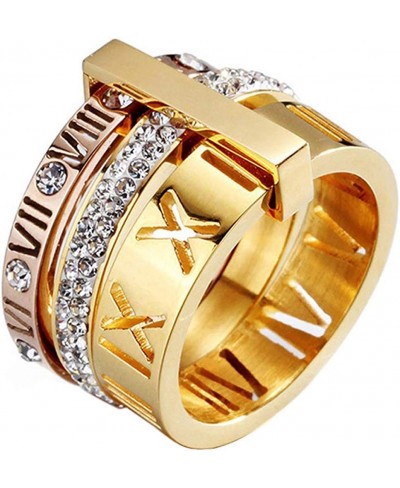 Women's Stainless Steel Roman Numeral Ring with Cubic Zirconia Engagement Wedding Trinity Band Rings $9.33 Bands