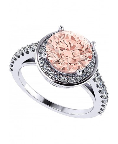 2ct Round Simulated Morganite Halo Engagement Ring Pure Brilliance Zirconia- Sterling Silver- Size 12 $28.68 Engagement Rings
