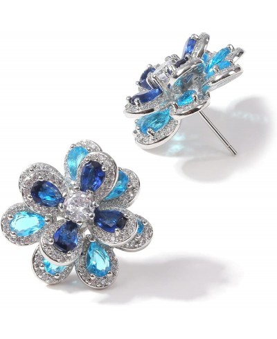 Women's Stud Earrings Big Flower Shape Halo Design Blue Purple Gemstone Earrings 2022 Spring Fashion Jewelry For Girls $53.43...