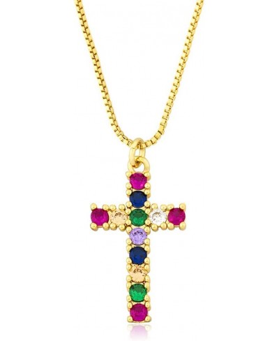 Colorful Cross Pendant Necklaces for Women Crystal Gold Plated Cubic Zirconia Jewelry Gifts $13.42 Pendant Necklaces