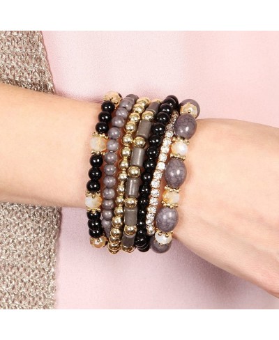 Multi Strand Bead Layering Statement Bracelets - Colorful Beaded Stretch Bangles Heart/Leaf/Tassel Charm $9.79 Strand