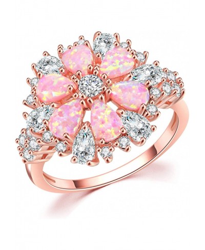 Opal Ring-14K Rose Gold Plated Pink Opal Cubic Zirconia CZ Ring Gemstone Ring for Women Size 5-12 $16.06 Statement