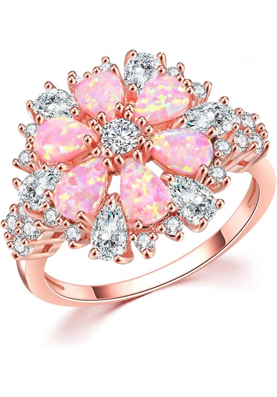 Opal Ring-14K Rose Gold Plated Pink Opal Cubic Zirconia CZ Ring Gemstone Ring for Women Size 5-12 $16.06 Statement