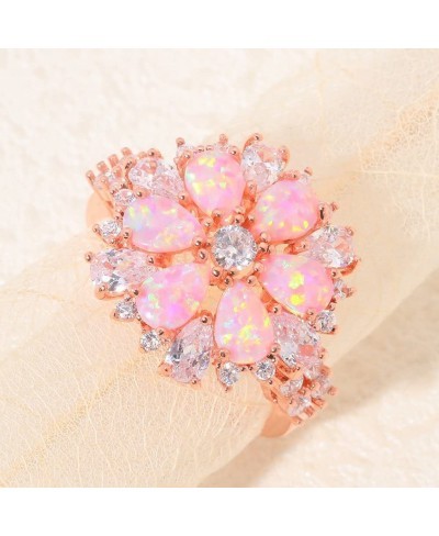 Opal Ring-14K Rose Gold Plated Pink Opal Cubic Zirconia CZ Ring Gemstone Ring for Women Size 5-12 $16.06 Statement