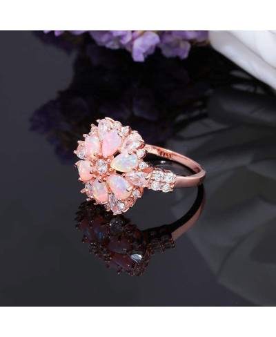 Opal Ring-14K Rose Gold Plated Pink Opal Cubic Zirconia CZ Ring Gemstone Ring for Women Size 5-12 $16.06 Statement