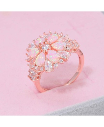 Opal Ring-14K Rose Gold Plated Pink Opal Cubic Zirconia CZ Ring Gemstone Ring for Women Size 5-12 $16.06 Statement