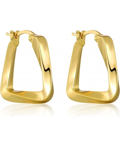 Gold Hoop Earrings for Women 14K Gold Plated Twisted Hoop Earrings Simple Gold Geometry Triangle Earrings Hypoallergenic Earr...