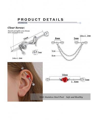 Industrial Piercing Jewelry 14G 16G Stainless Steel Chain Industrial Earrings Cartilage Helix Tragus Conch Piercing Earrings ...