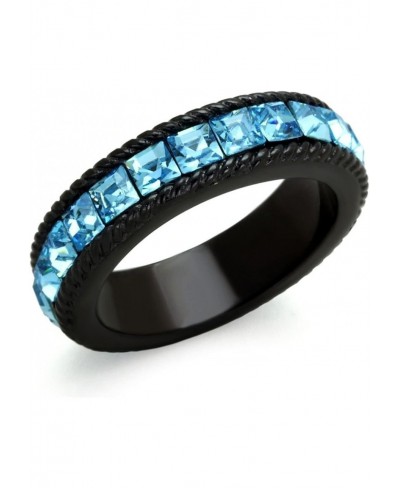 6mm Wide Blue Princess Eternity Band Black Finish Stainless Steel $30.24 Bands